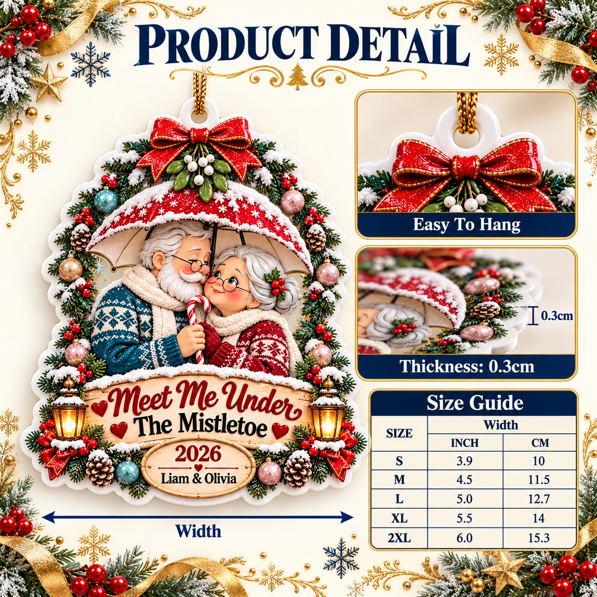 Elderly Couple Under Umbrella Holiday Tree Hanging - 3D Relief Ornament