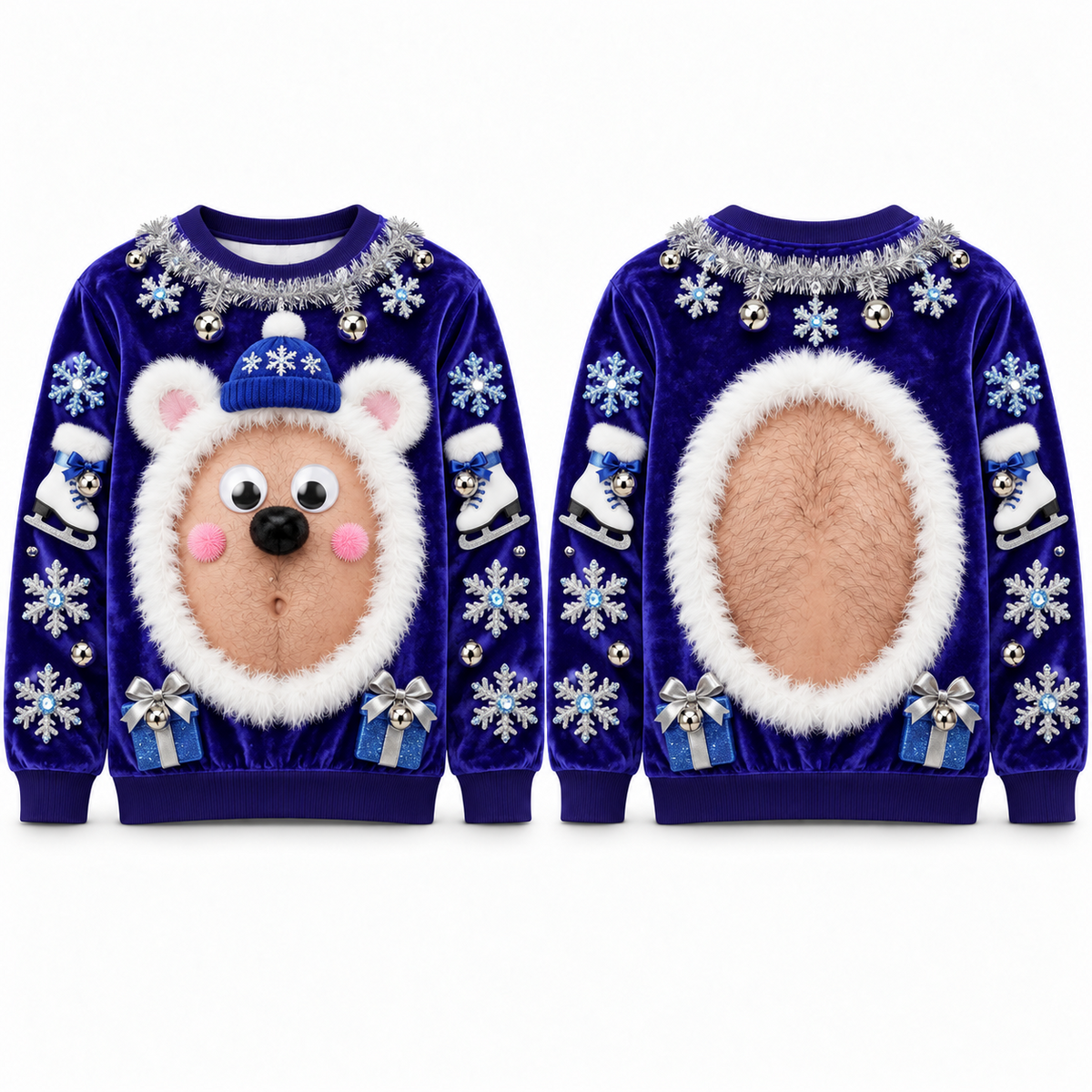 Funny Christmas Sweatshirt Hairy Belly Graphic Ugly Holiday Pullover