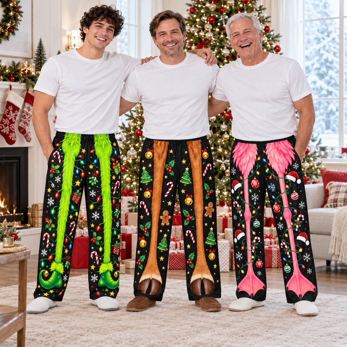 Mens Christmas Pajama Pants Novelty Printed Holiday Loungewear