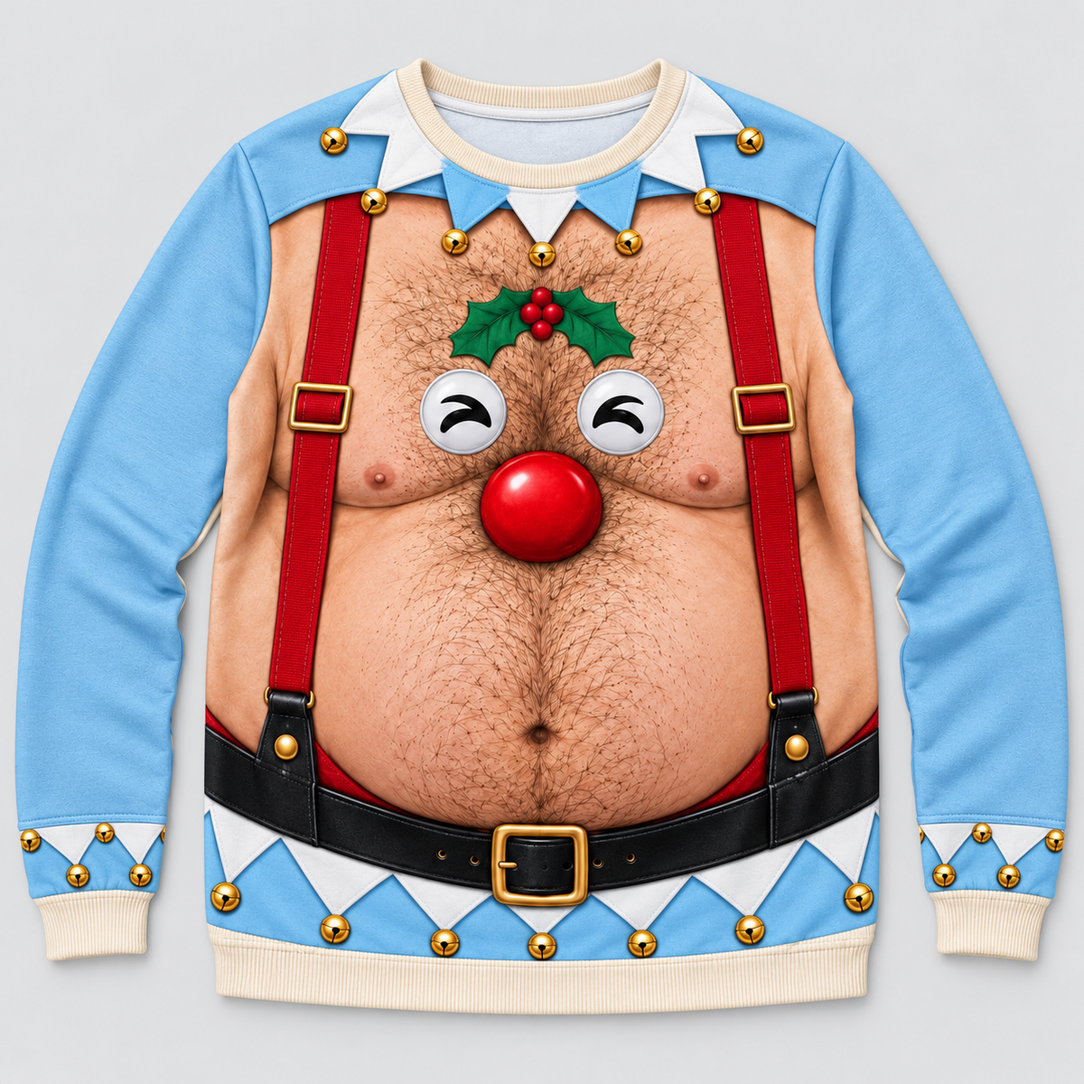 Christmas Sweatshirt Hairy Chest Reindeer Suspenders Pullover
