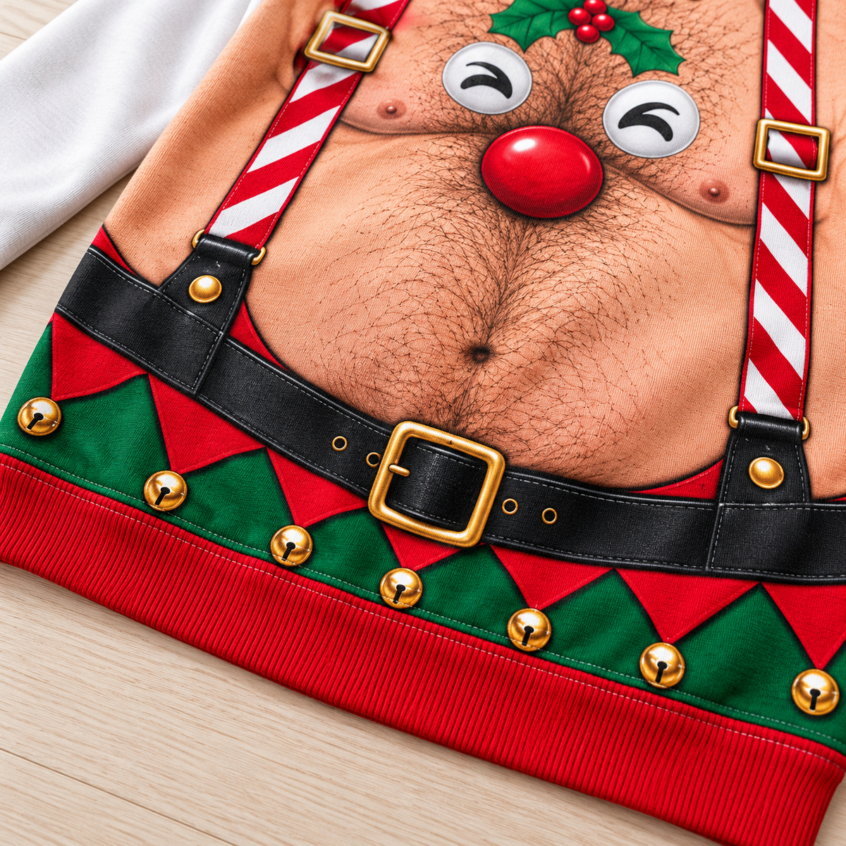 Christmas Sweatshirt Hairy Chest Reindeer Suspenders Pullover