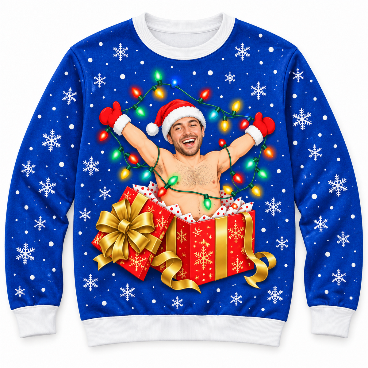 Christmas Sweatshirt Man in Wrapped Present Box Holiday Crewneck