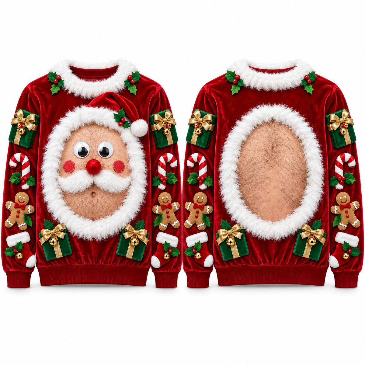 Funny Christmas Sweatshirt Hairy Belly Graphic Ugly Holiday Pullover