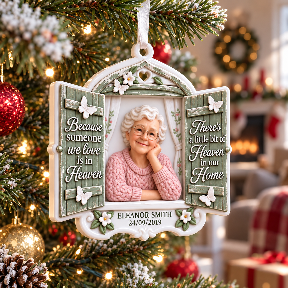Memorial Window Shutter Keepsake with Floral and Butterfly Details - 3D Relief Ornament