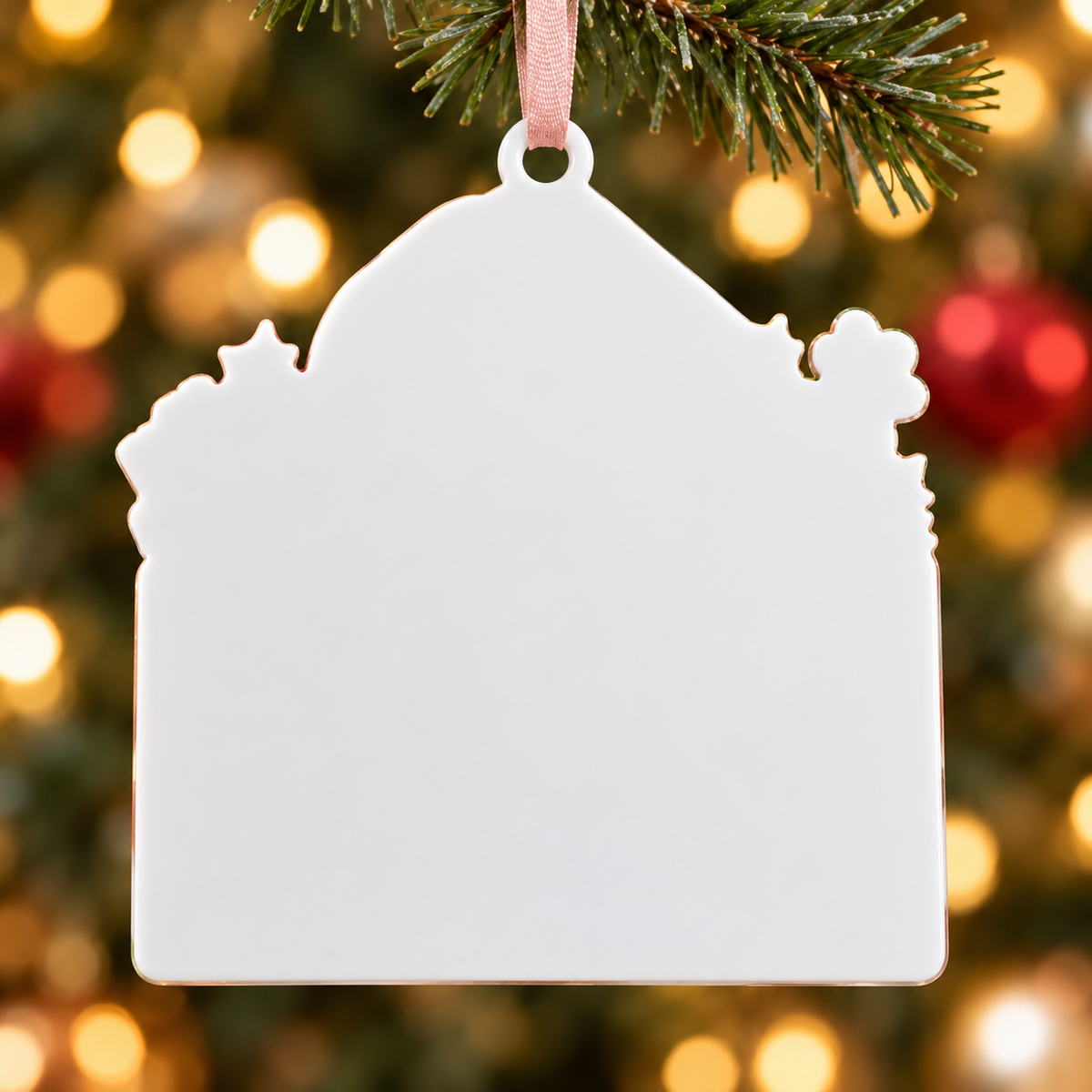 Baby Bunny in Pink Envelope Christmas Tree Pendant - 3D Relief Ornament