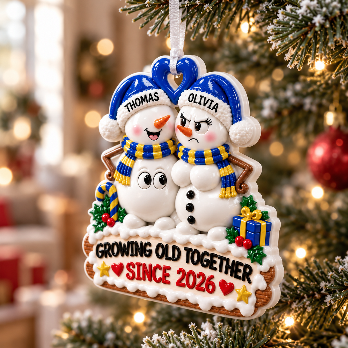 Growing Old Together Anniversary Holiday Keepsake, Winter Christmas Tree Decoration - 3D Relief Ornament