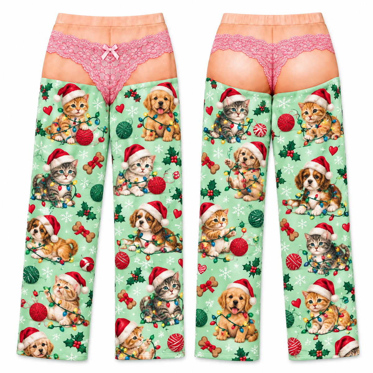 Christmas Pajama Pants Wide Leg Printed Lounge Trousers