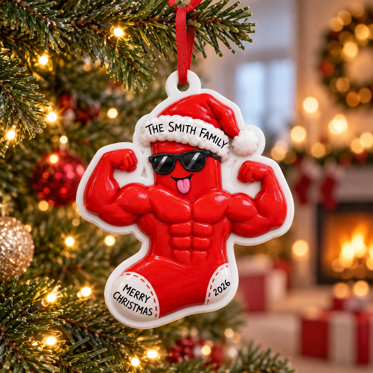 Muscular Christmas Stocking Character Hanging Holiday Decoration - 3D Relief Ornament