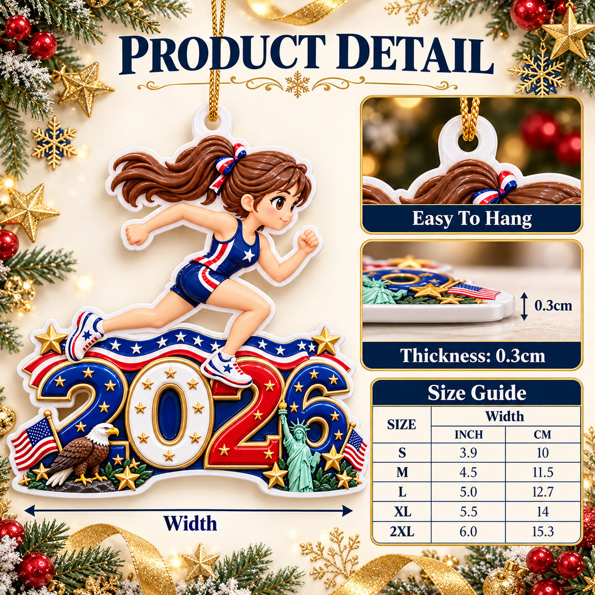 Female Runner 2026 Patriotic USA Track and Field Athlete - 3D Relief Ornament