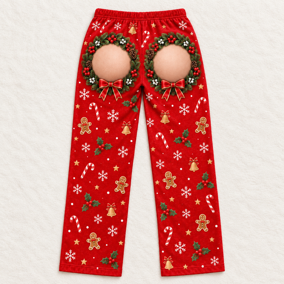 Novelty Christmas Pajama Pants Holiday Wreath Gag Print Lounge Bottoms