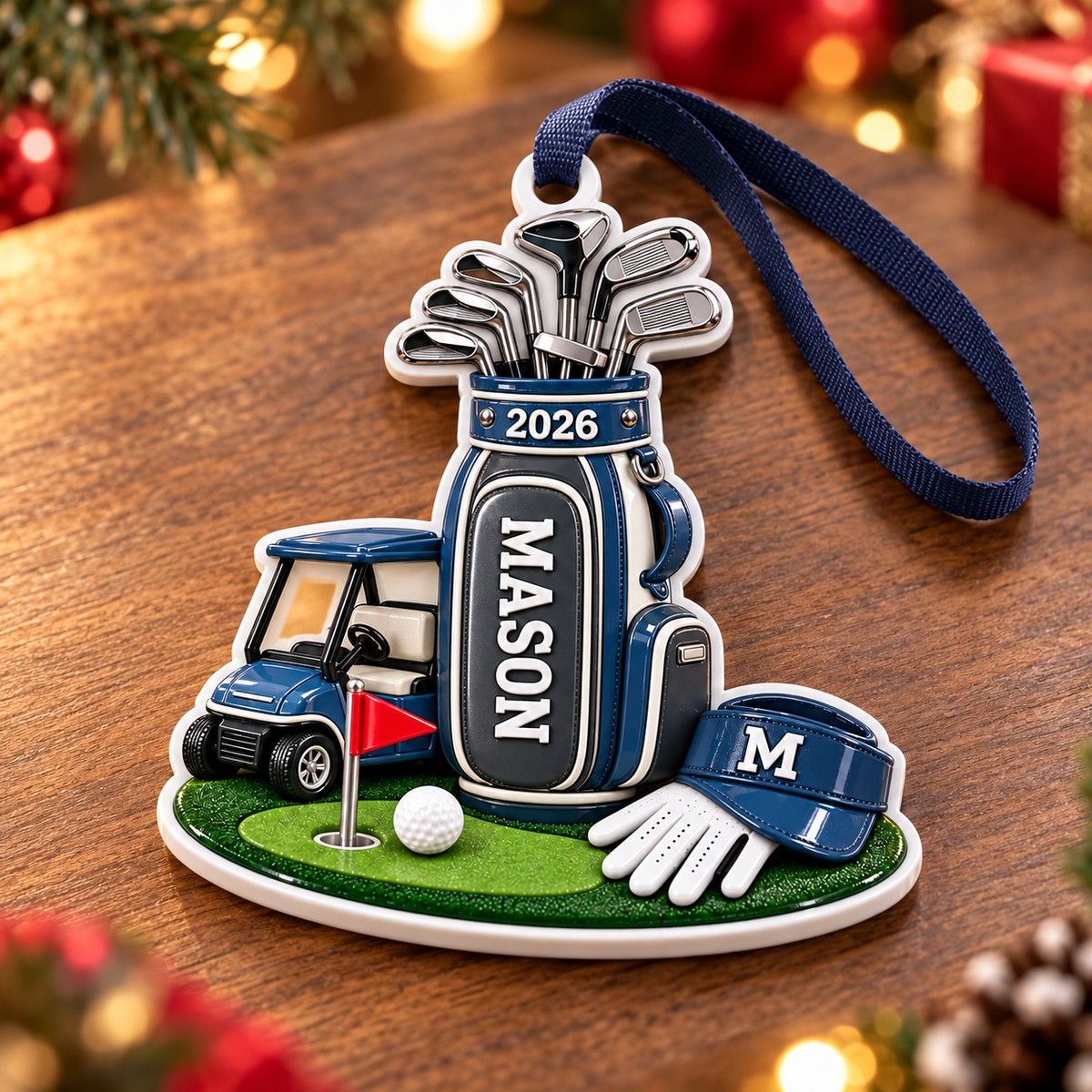 Golf Cart Bag and Clubs Holiday Tree Hanging Decoration - 3D Relief Ornament