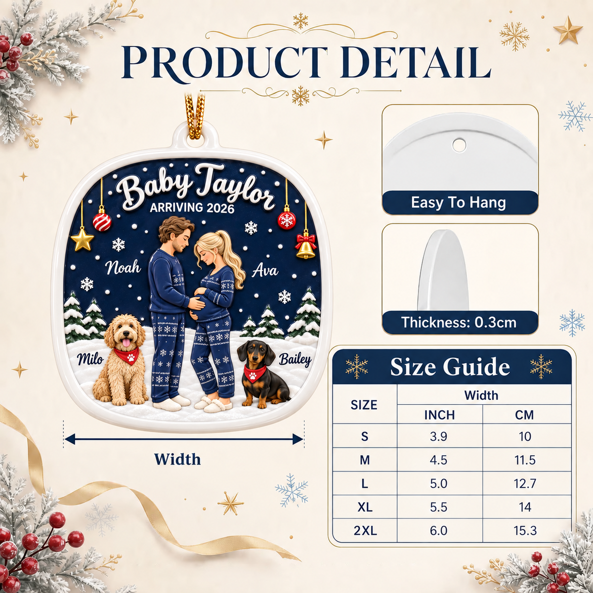 Expecting Parents Pregnancy Announcement with Dogs Plaque - 3D Relief Ornament