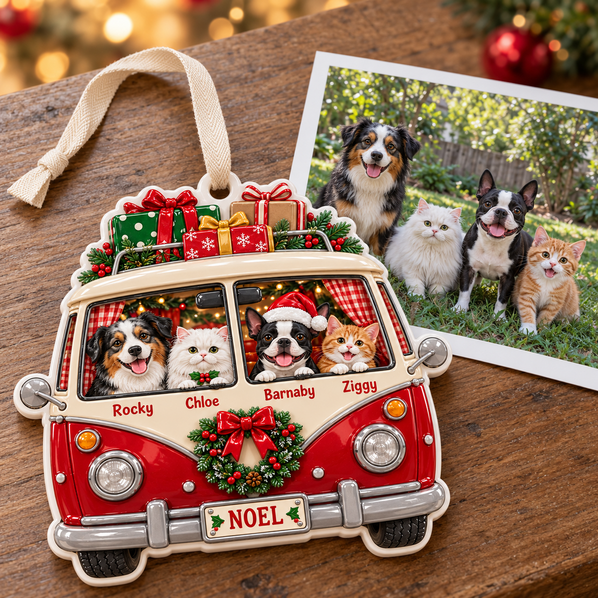 Christmas Camper Van with Dogs and Cats Holiday Hanging Keepsake - 3D ...