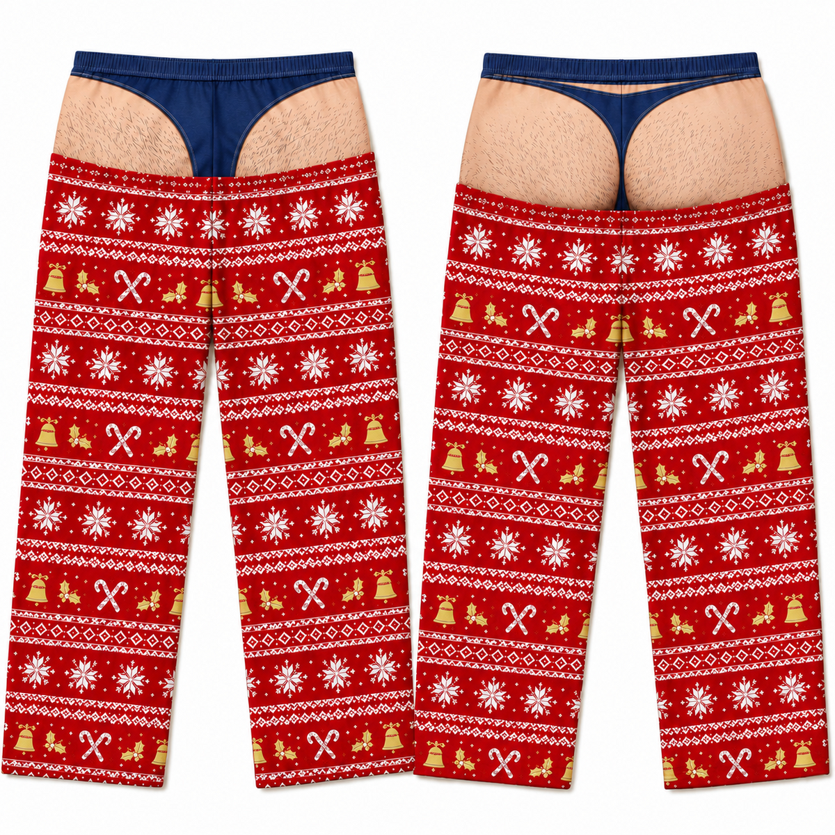 Novelty Faux Thong Christmas Pajama Pants, Graphic Holiday Loungewear