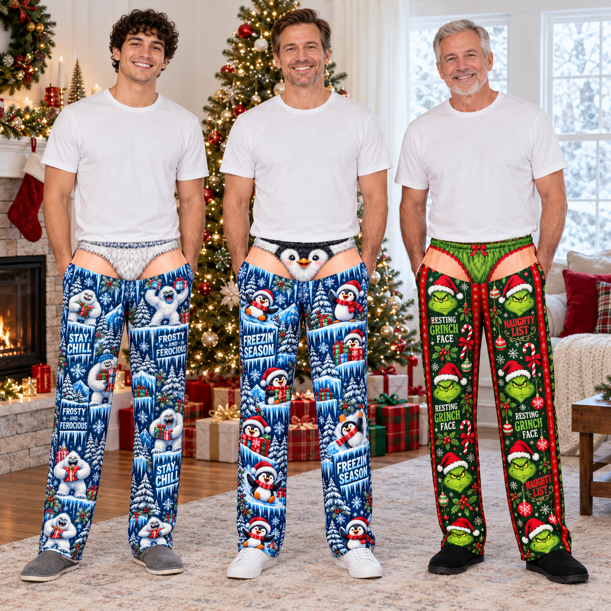 Christmas Pajama Pants Gag Faux Low Rise Novelty Sleep Bottoms