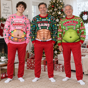 Funny Christmas Sweatshirt Fake Belly Print Novelty Holiday Pullover