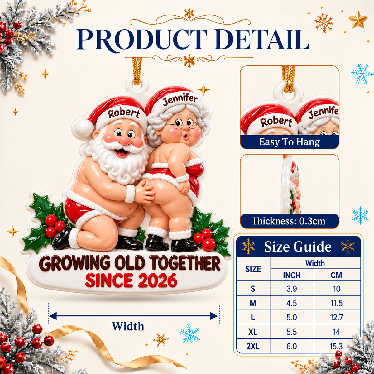 Novelty Santa Couple Christmas Tree Hanging Keepsake, Red and White Festive Plaque - 3D Relief Ornament