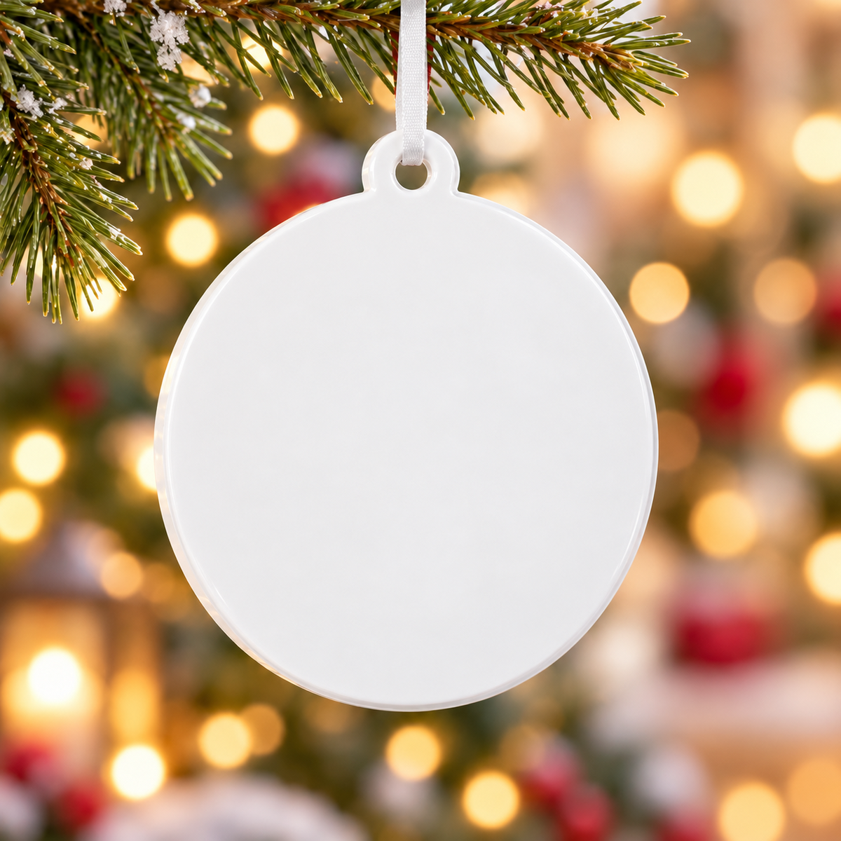 Red and White Round Christmas Reindeer Keepsake - 3D Relief Ornament