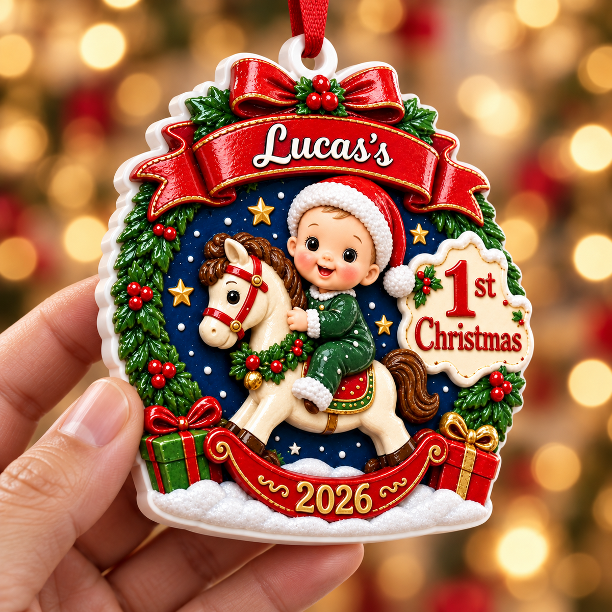 Baby First Christmas Rocking Horse Holiday Keepsake - 3D Relief Ornament