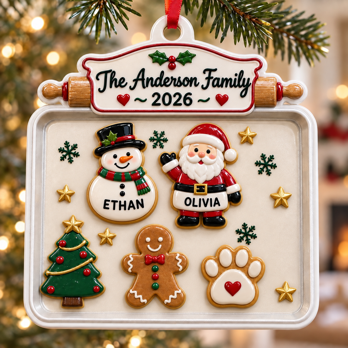 Christmas Cookie Baking Sheet Tree Decoration with Rolling Pin - 3D Relief Ornament