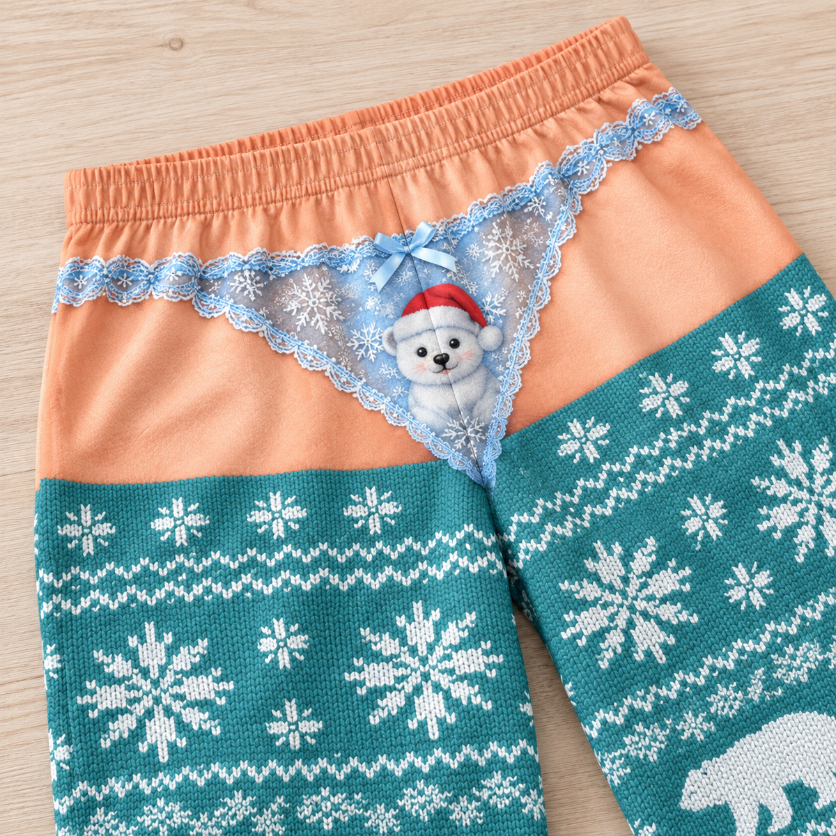 Novelty Christmas Pajama Pants with Faux Low Rise Print