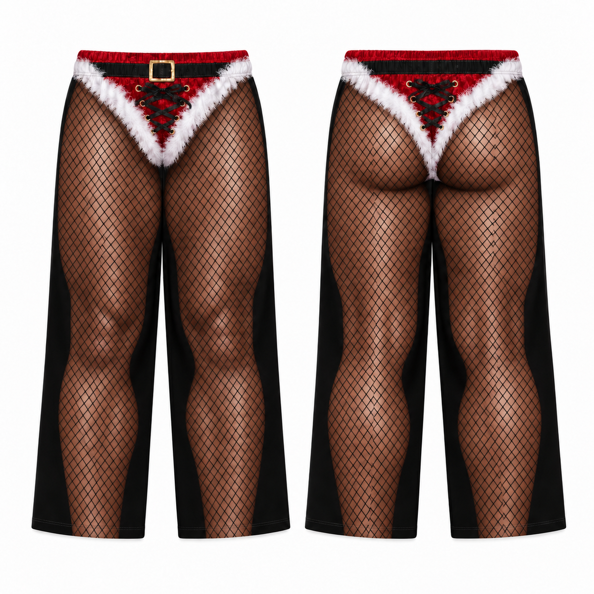 Novelty Christmas Pajama Pants Fishnet Santa Brief Print Loungewear