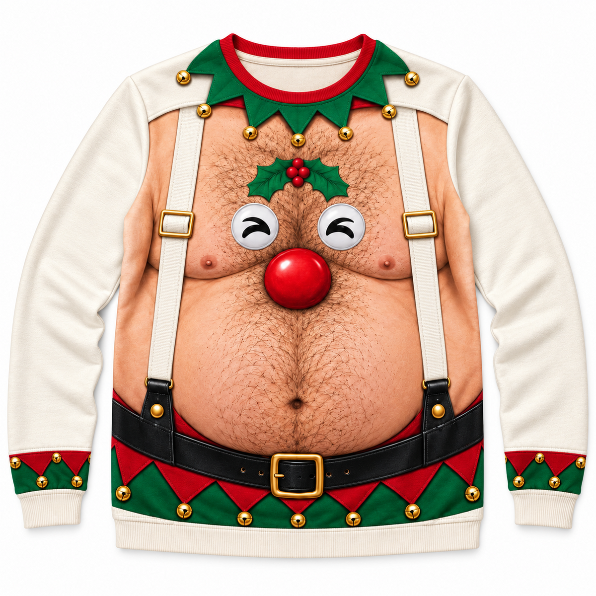 Christmas Sweatshirt Hairy Chest Reindeer Suspenders Pullover