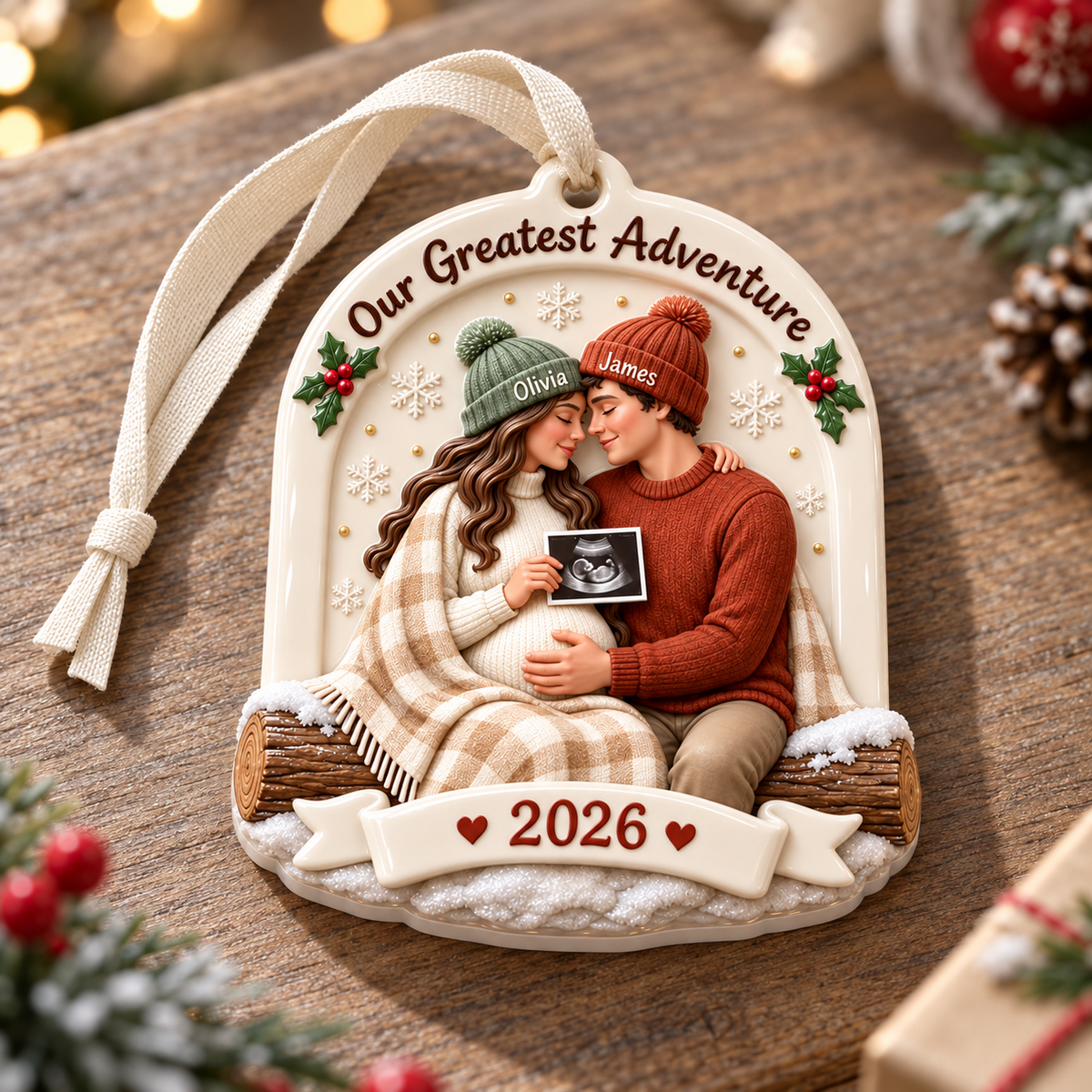Expecting Parents Ultrasound Sonogram Holiday Keepsake Plaque - 3D Relief Ornament