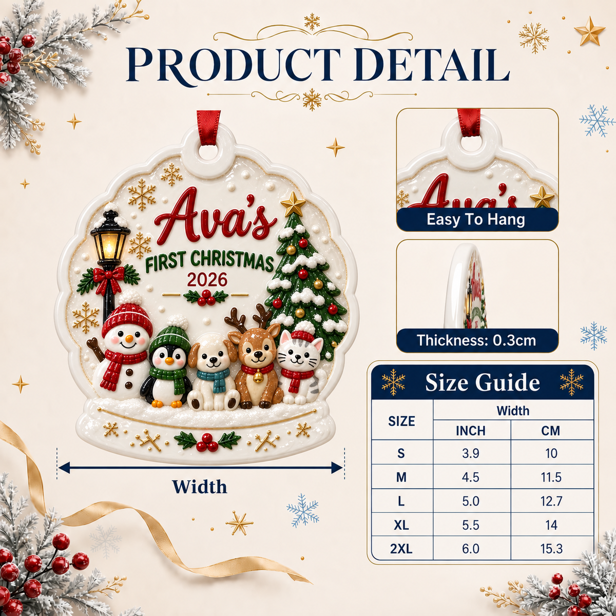 First Christmas Snow Globe Hanging Keepsake with Winter Animals - 3D Relief Ornament