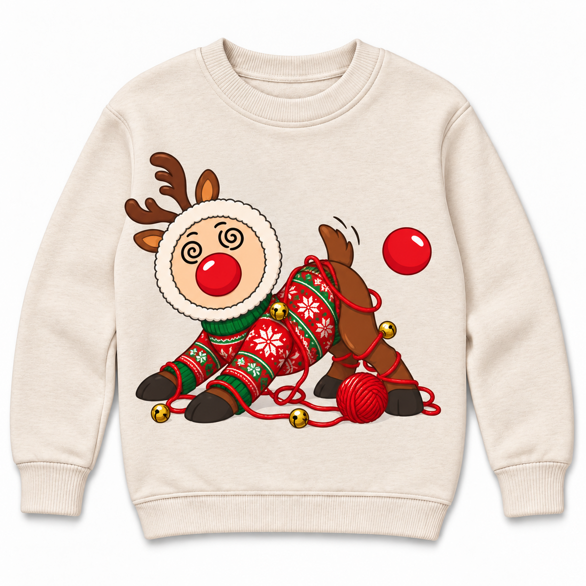 Tangled Reindeer Christmas Sweatshirt, Funny Graphic Crewneck Top