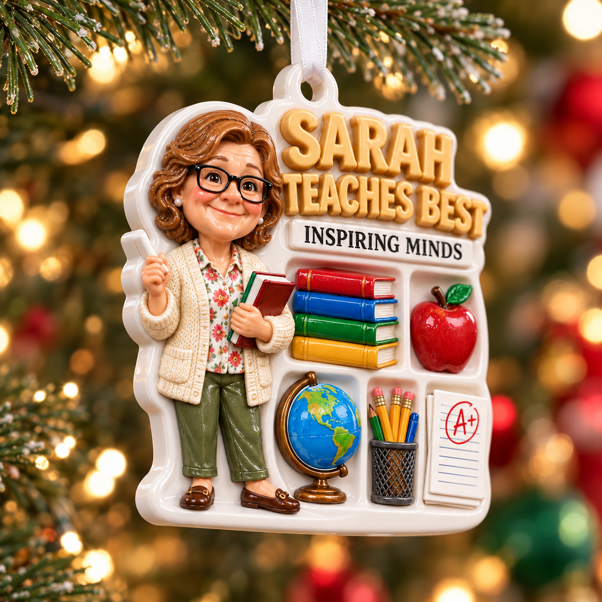 Inspiring Minds Classroom Shelf and Female Teacher Figurine - 3D Relief Ornament