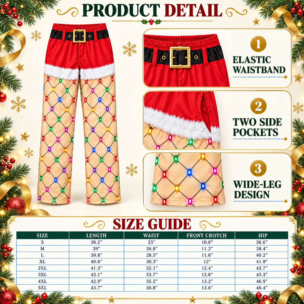Funny Christmas Pajama Pants String Lights Print Lounge Bottoms