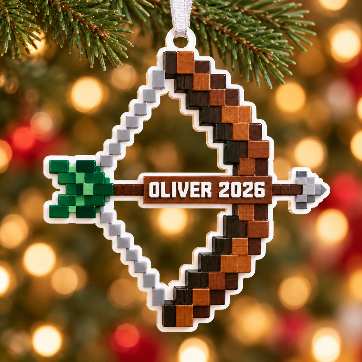Pixel Art Bow and Arrow Holiday Tree Hanging Decor - 3D Relief Ornament