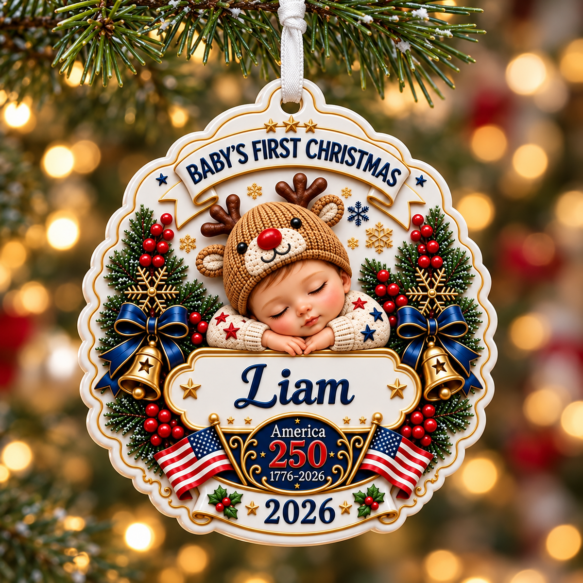 Baby's First Christmas America 250 Semiquincentennial Sleeping Newborn ...