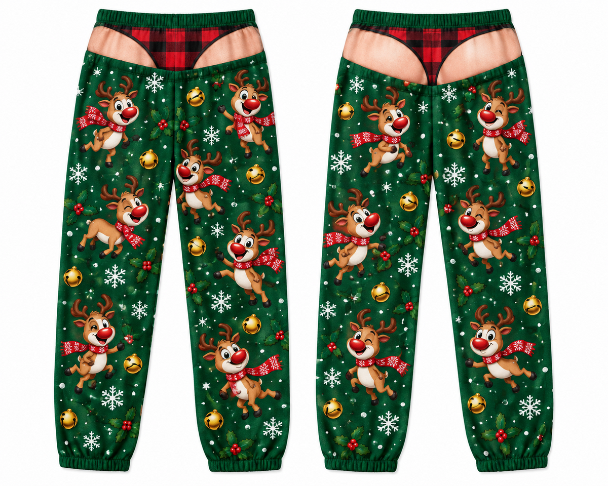 Mens Christmas Gag Pajama Pants Novelty Boxer Waistband Joggers