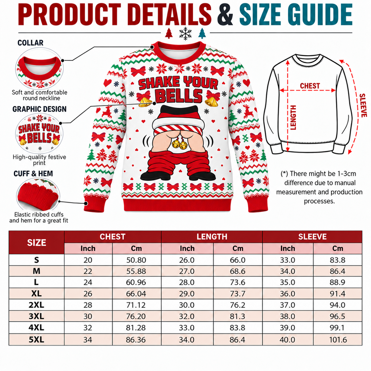 Funny Christmas Sweatshirt Cheeky Jingle Bell Holiday Graphic Crewneck