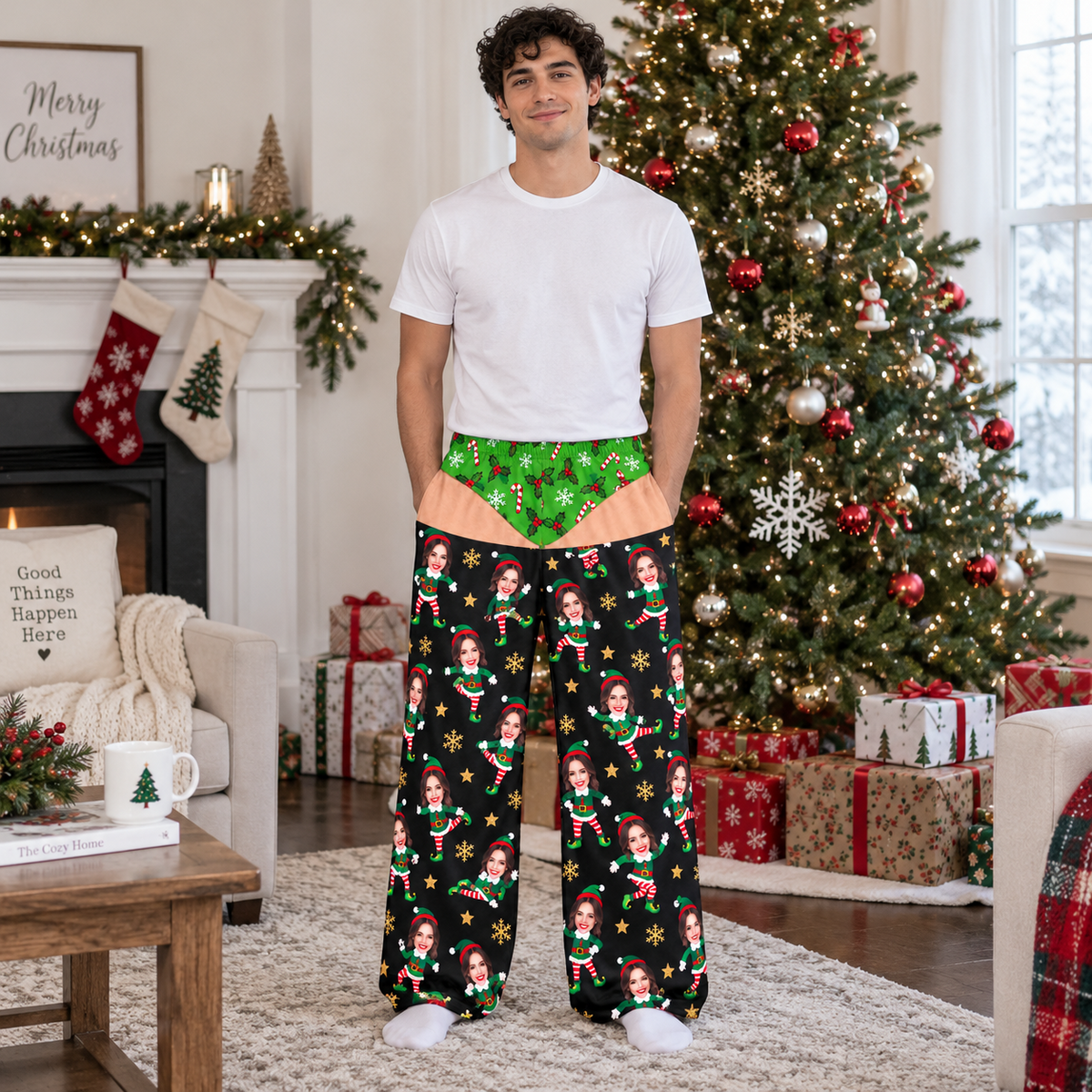 Mens Holiday Pajama Pants, Novelty Christmas Graphic Lounge Bottoms