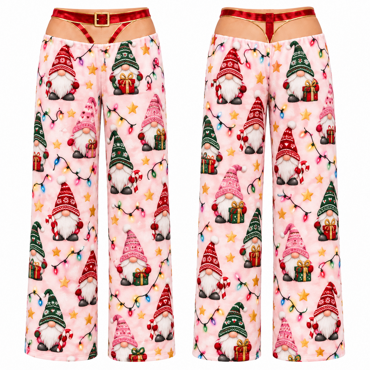 Womens Christmas Cutout Pajama Pants Holiday Print Lounge Bottoms