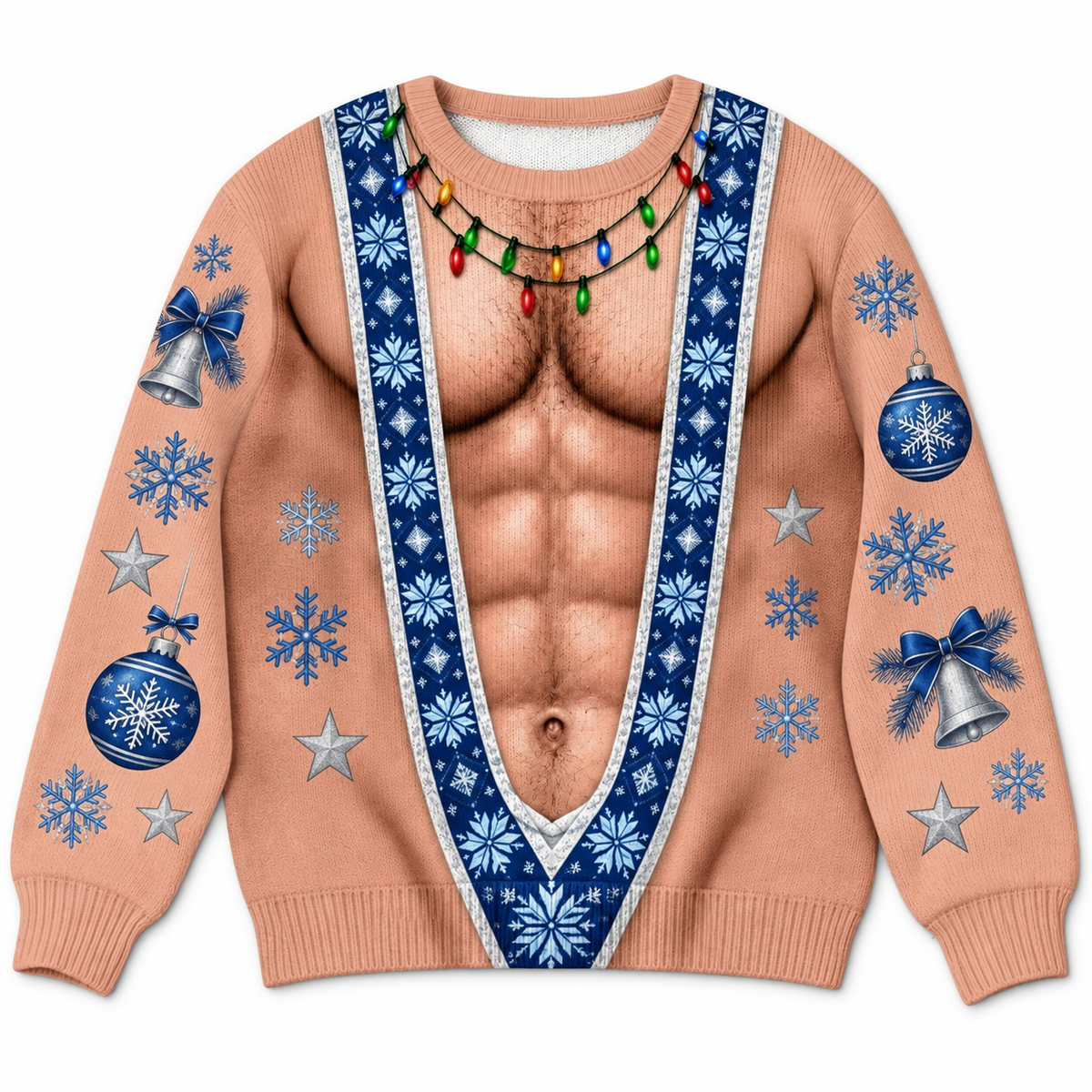Funny Christmas Sweatshirt Hairy Muscle Chest Graphic Pullover