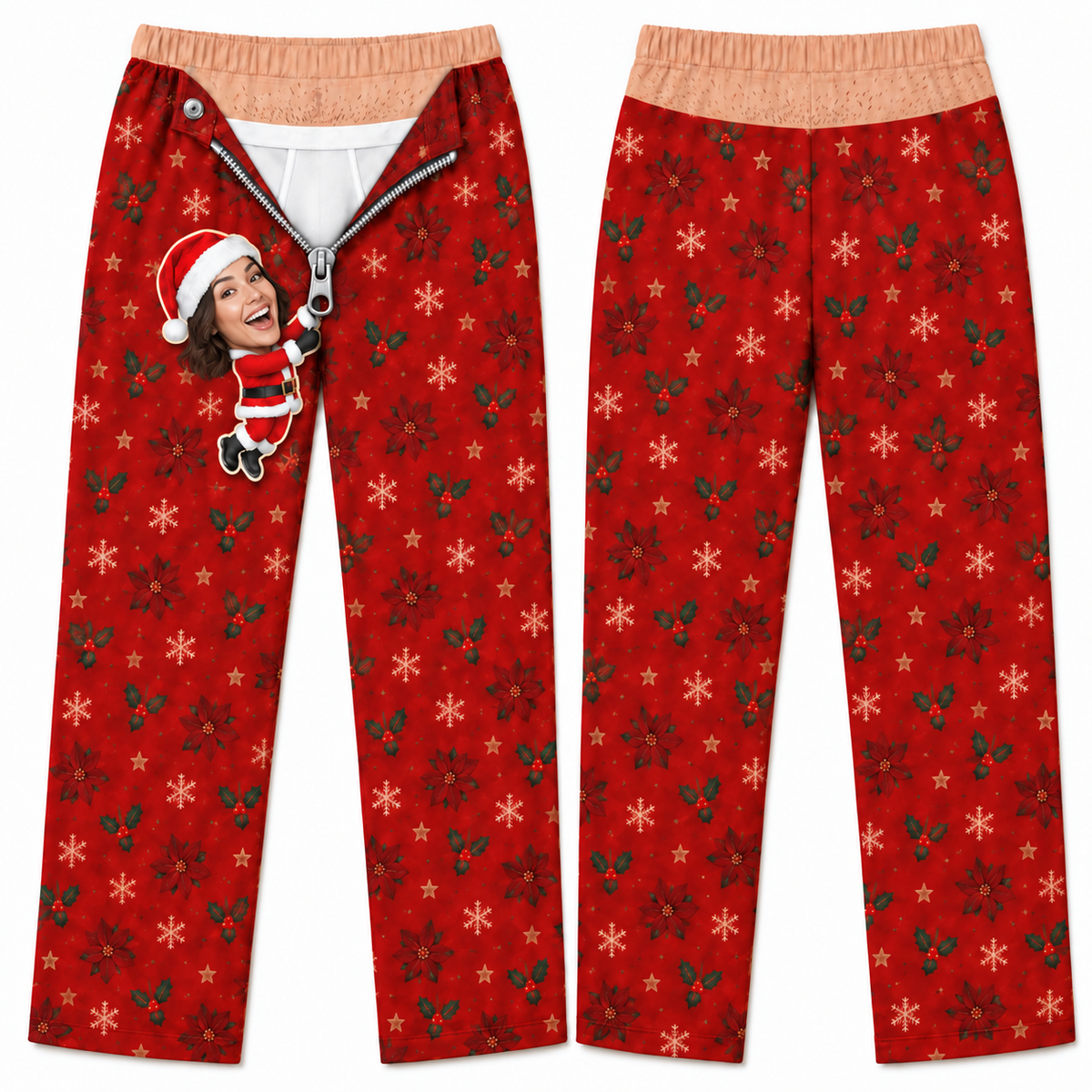 Mens Christmas Pajama Pants Novelty Zipper Print Holiday Loungewear