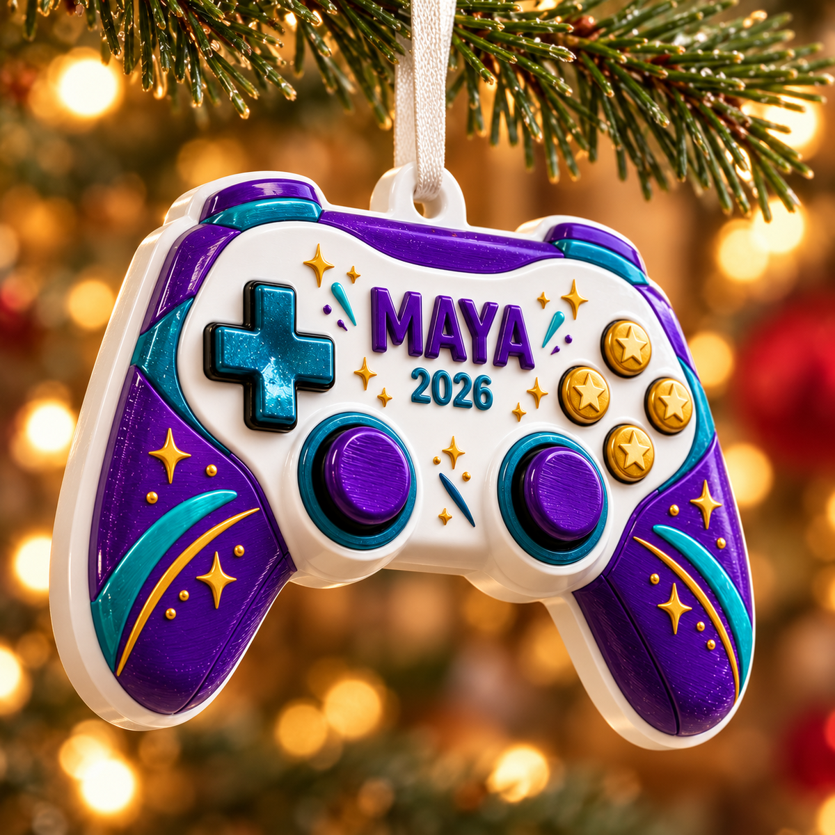 Video Game Controller Acrylic Holiday Keepsake with Star Accents - 3D Relief Ornament