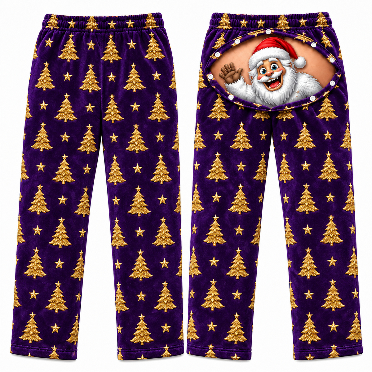 Funny Christmas Pajama Pants with Butt Flap Graphic Print