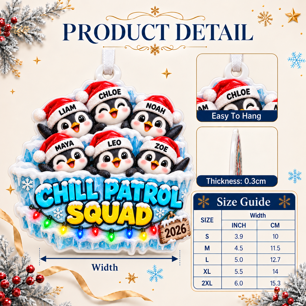 Winter Penguin Family Chill Patrol Squad Hanging Acrylic Holiday Decor - 3D Relief Ornament