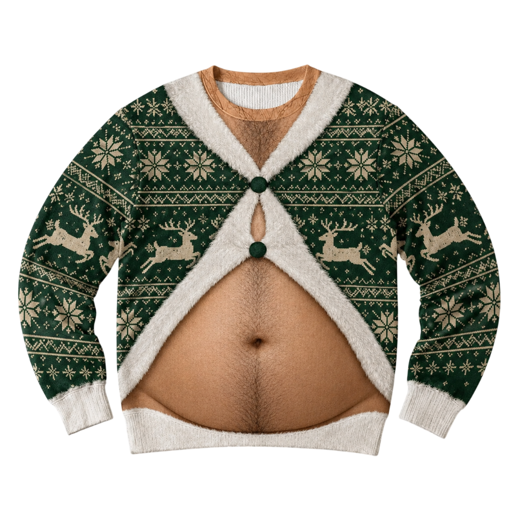 Belly Cutout Ugly Christmas Sweatshirt, Funny Open Stomach Holiday Top