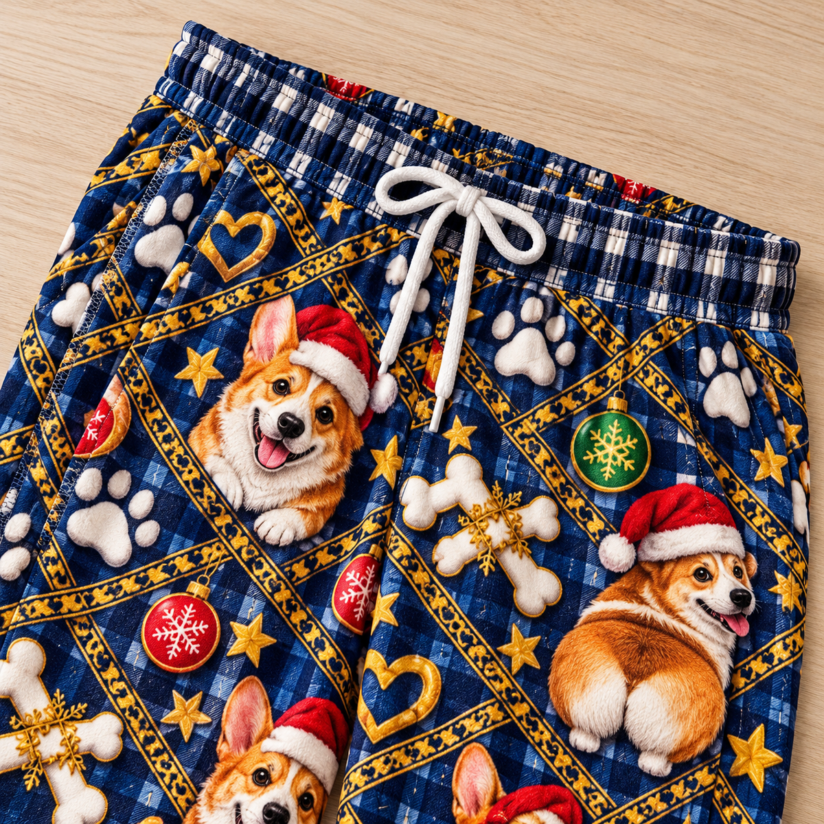 Mens Dog Christmas Pajama Pants Plaid Holiday Lounge Bottoms