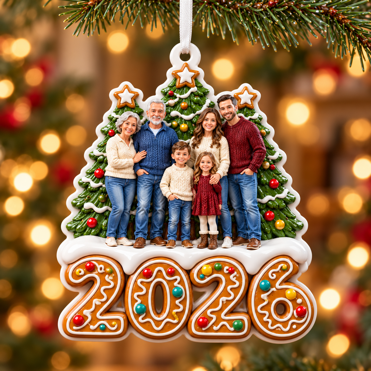 Family Christmas Tree Gingerbread 2026 Year Hanging Keepsake - 3D Relief Ornament