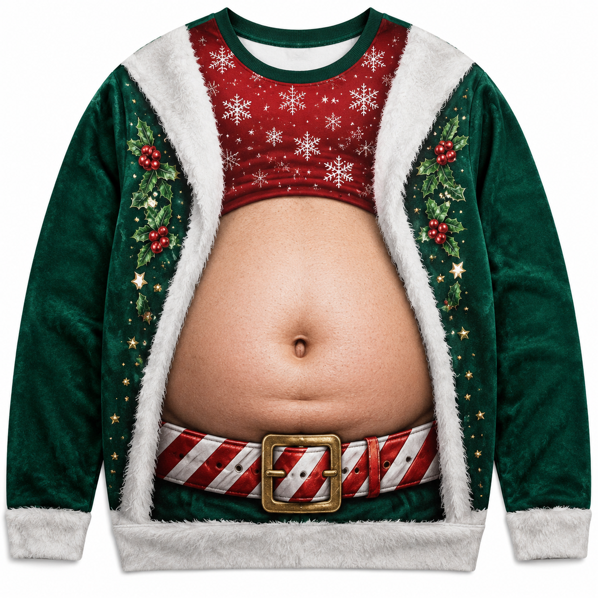 Christmas Sweatshirt Funny Fake Belly Exposed Stomach Graphic Top