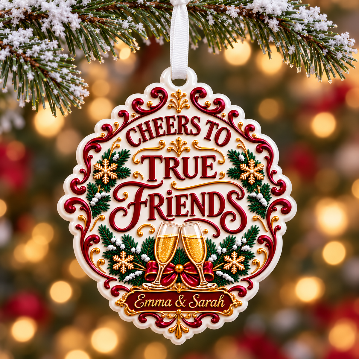 Cheers To True Friends Champagne Flutes Holiday Keepsake - 3D Relief Ornament
