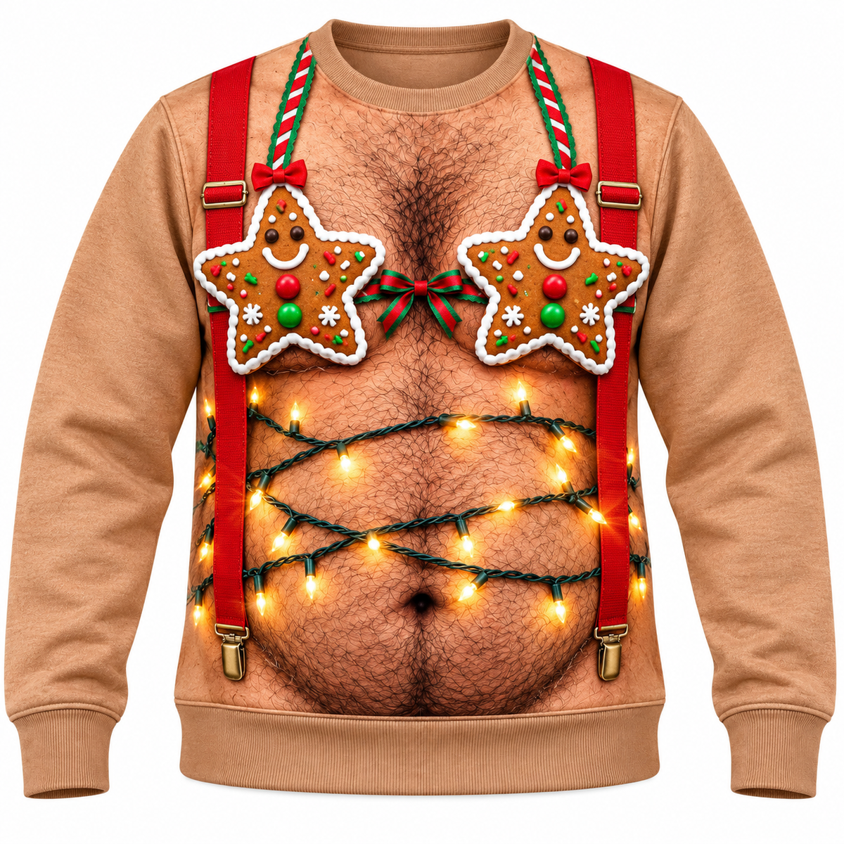Funny Christmas Sweatshirt Hairy Chest Bikini Graphic Tan Pullover