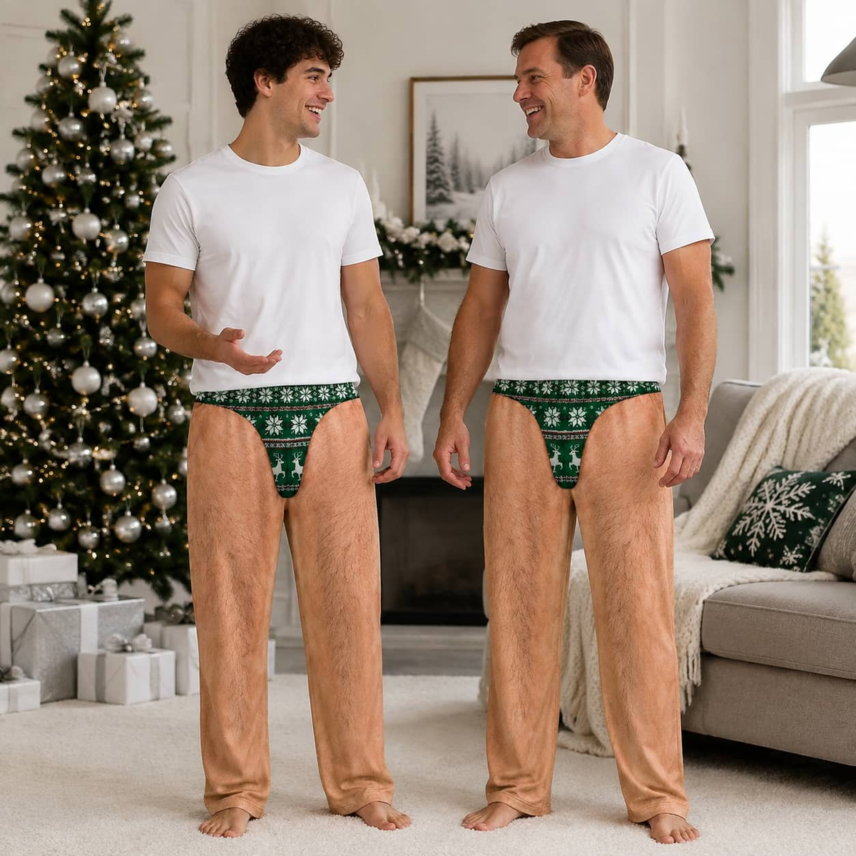 Novelty Pajama Pants Hairy Leg Christmas Thong Print Loungewear